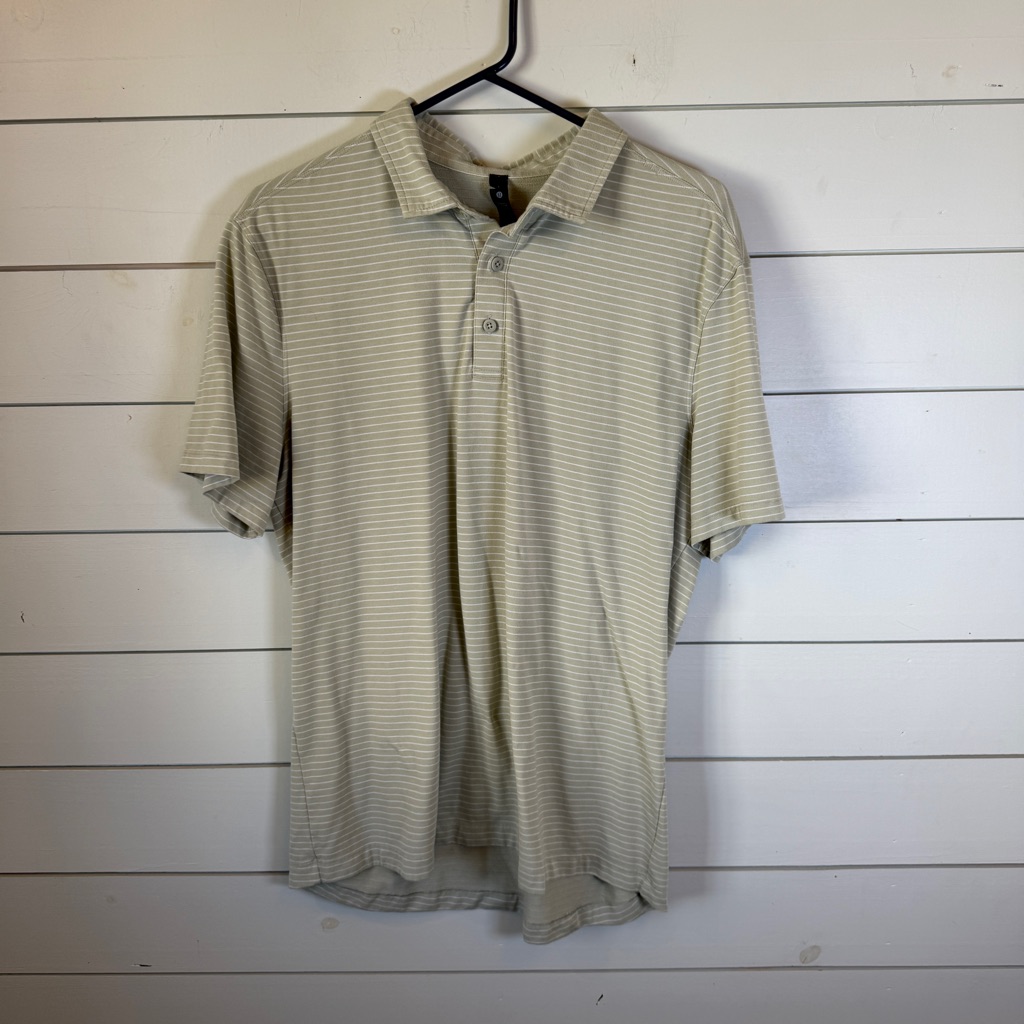 Lululemon Striped Light Green Polo Shirt Mens Size Large